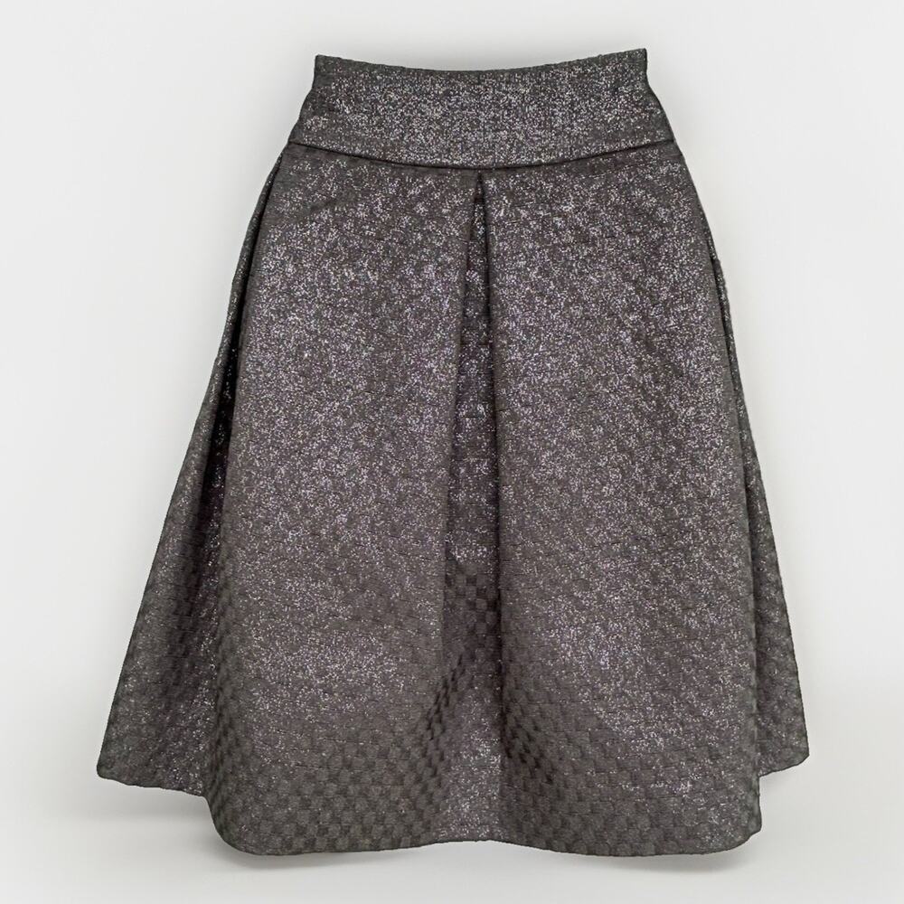 Kate Spade Metallic Jaquard Pleated Mini Skirt Sz 6 Black Shimmer Holiday Party - Picture 6 of 11
